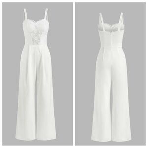 Cider SOLID LACE PATTERN JUMPSUIT